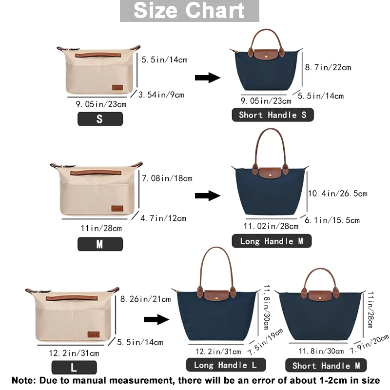 EverToner Nylon Insert Organizer Bag for Longchamp LE PLIAGE Bag Luxury Handbags Travel Inner Purse Portable Makeup Bags