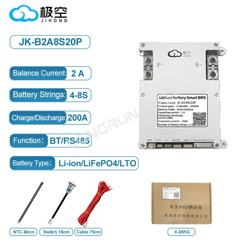 Jikong BMS 4S 5S 6S 7S 8S 12V 24V Smart BT JK BMS Active Balance Smart Bms 100A 200A 300A Lifepo4