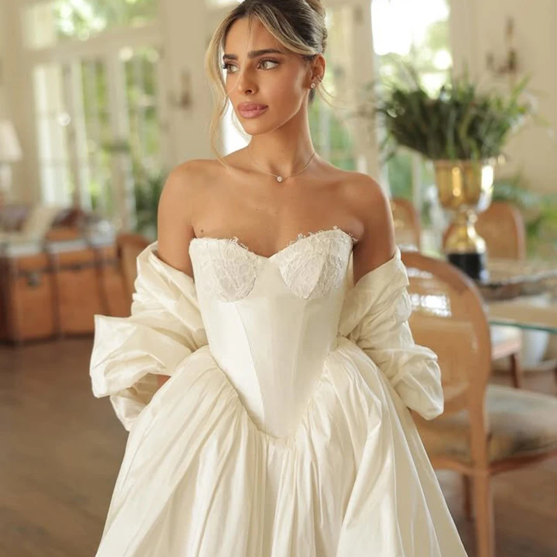 Eightree-vestidos de novia blancos de corte en A, chal de encaje con forma de corazón, tren de barrido, vestido de novia Formal, vestidos de fiesta de boda personalizados