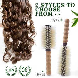 1PC Women Boar Bristle Round Hair Brush Cork handle Barrel Curling Styling Comb Anti-Static Wood Handle Hairdressing Tool