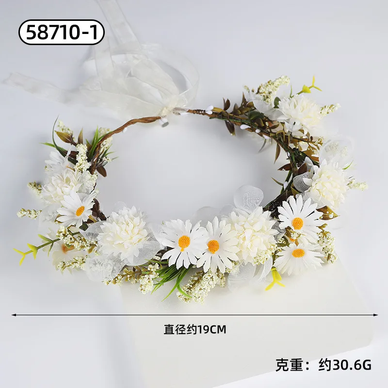 인공 꽃 땋은 화환 신부 여성 꽃 크라운 헤어 밴드 웨딩 꽃 머리띠 화환 리본 소녀 헤어 액세서리