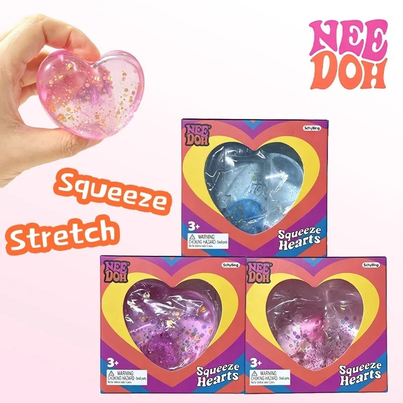 Schylling Needoh Squeeze Big and Mini Hearts Sensory Toys Glitter Maltose Clear Soft Slow Rebound Stress Relief Toy Cute Gift