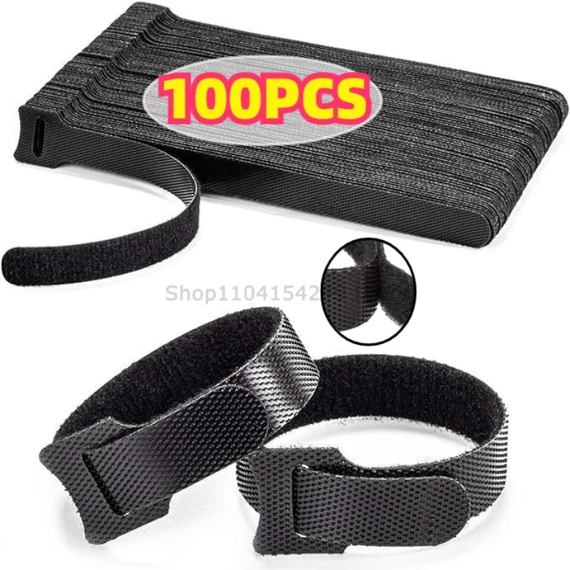 Releasable Cable Organizer Black Nylon Loop and Hoop Fastener Cord Wire Organizer Multi-Purpose Tie Winder Bundling Wrap Tie