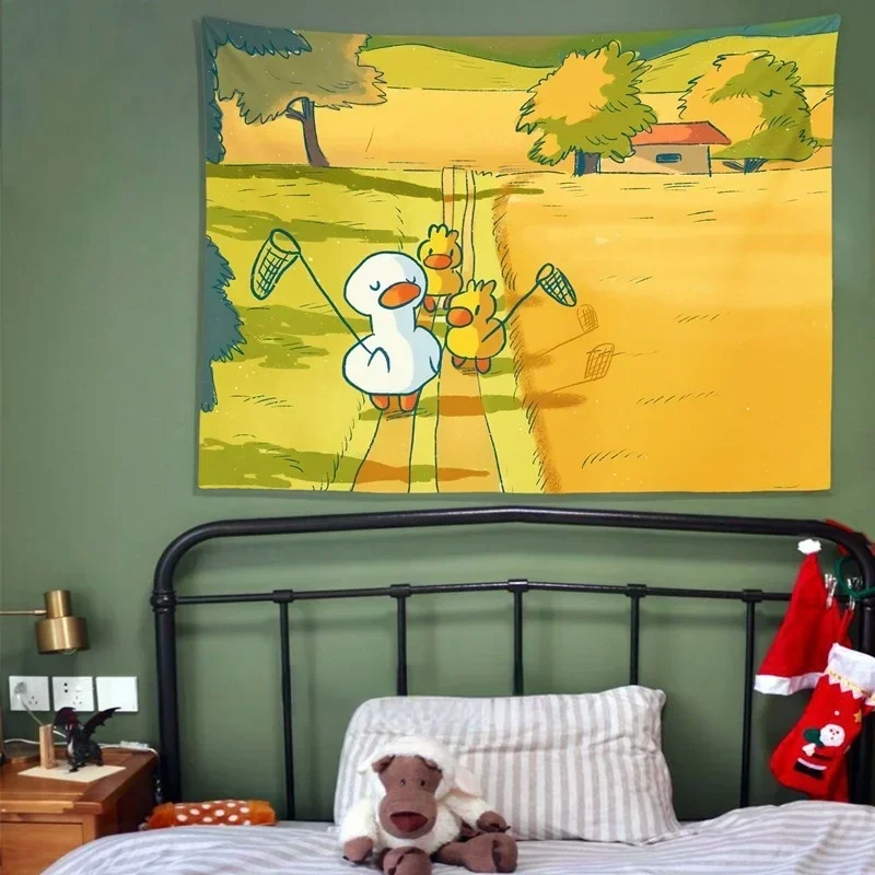 Illustration Teen Indie Room Decor Background Cloth Cartoon Duck Bedroom Kawaii Room Decor Anime Tapestry Wall