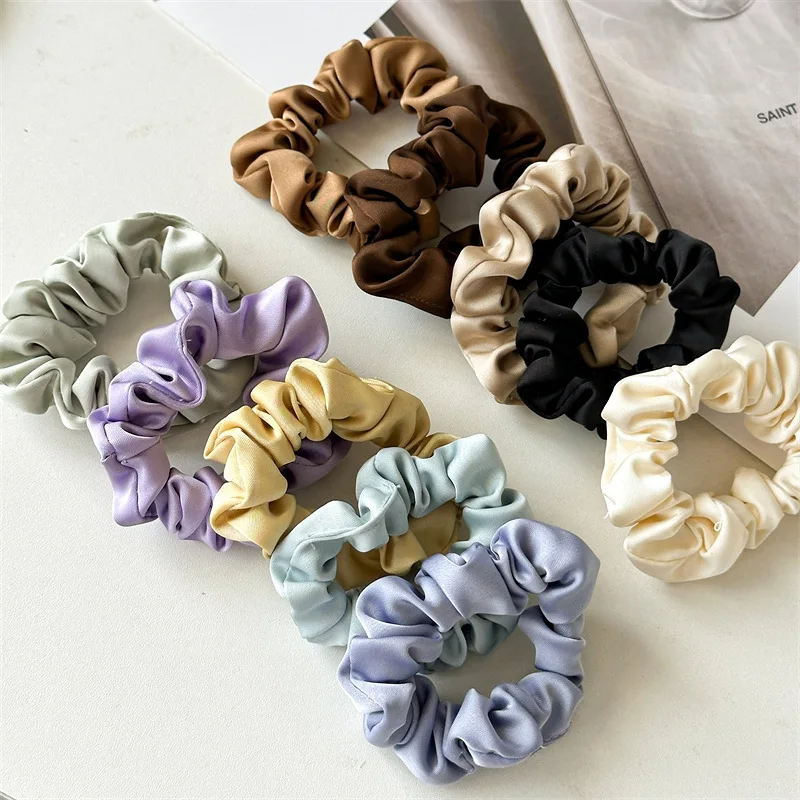 Solid Color Hair Accessories Scrunch Satin Silk Hair Scrunchies Black Hair Ties For Girls And Women Scrunchie