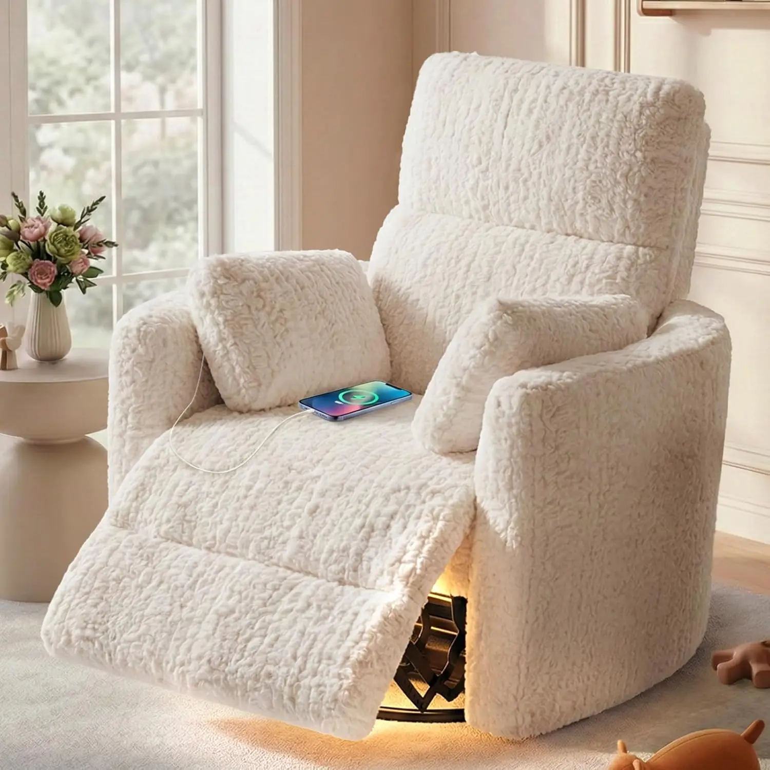 Power Swivel Rocker Recliner Chair, Nursery Glider Rocking Chair for Adults with Nightlight and USB & Type-C Ports,, Customized