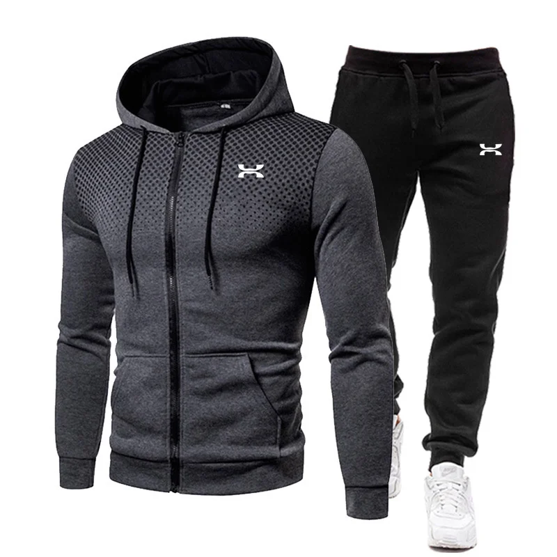 2024 Autumn Winter New Sports Hooded Set Men's Youth Sports Sweater Two Piece Set Fashion Personalized Print Coat