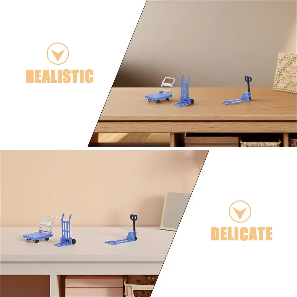 Miniature Moving Tools Hand Trolley Forklift Platform Cart Educational Construction Vehicle Miniature Hand Pulley Toy