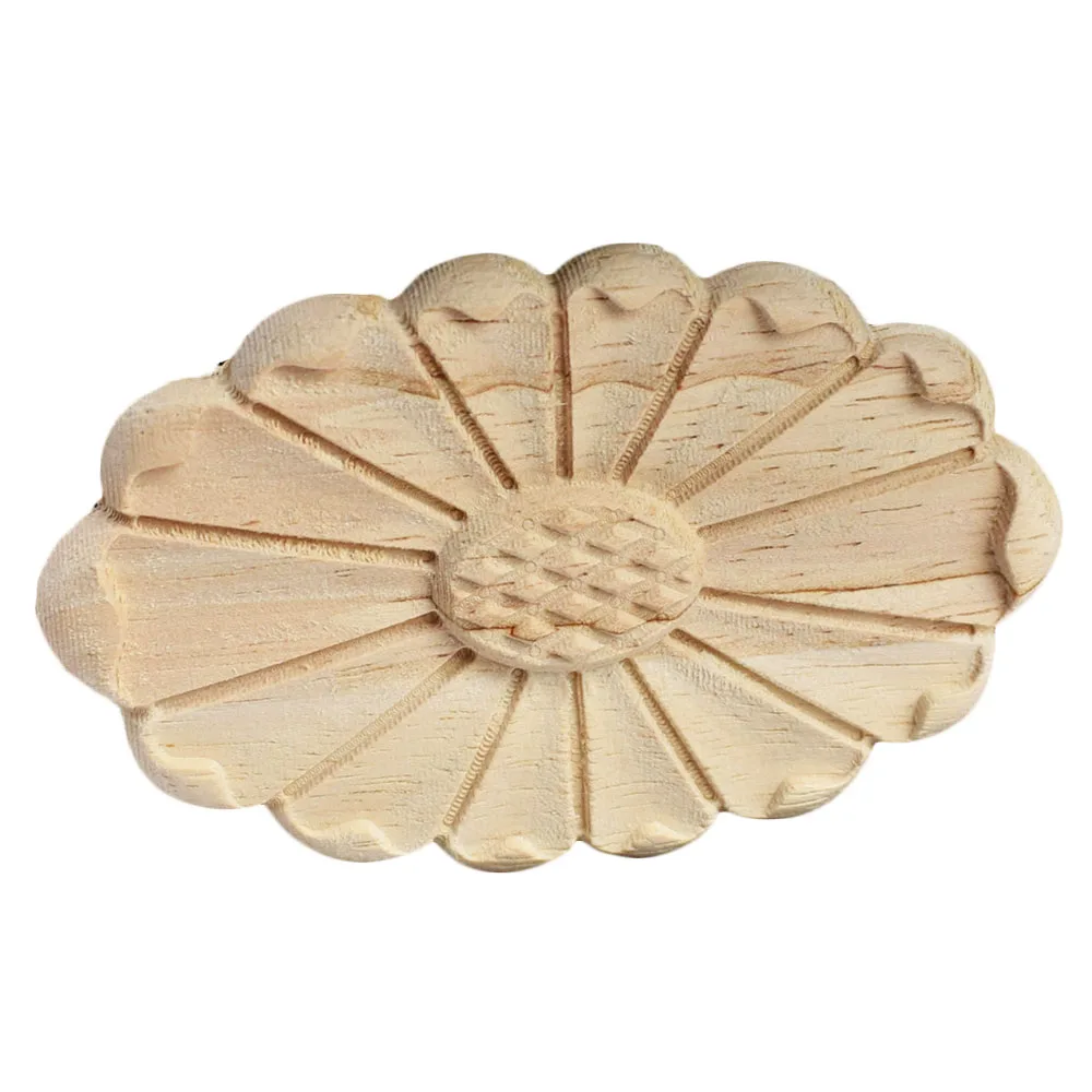 5PCS 8x5cm Vintage Home Decor Decoration Accessories Solid Wood Fittings Oval White Embryo Carving Decorative Applique Craft