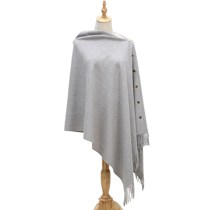 Spring Autumn Women Imitation Cashmere Lady Shawl Warm Pure Color Tassel Cloak Shawl Scarf Dual Purpose Poncho Capes Pink