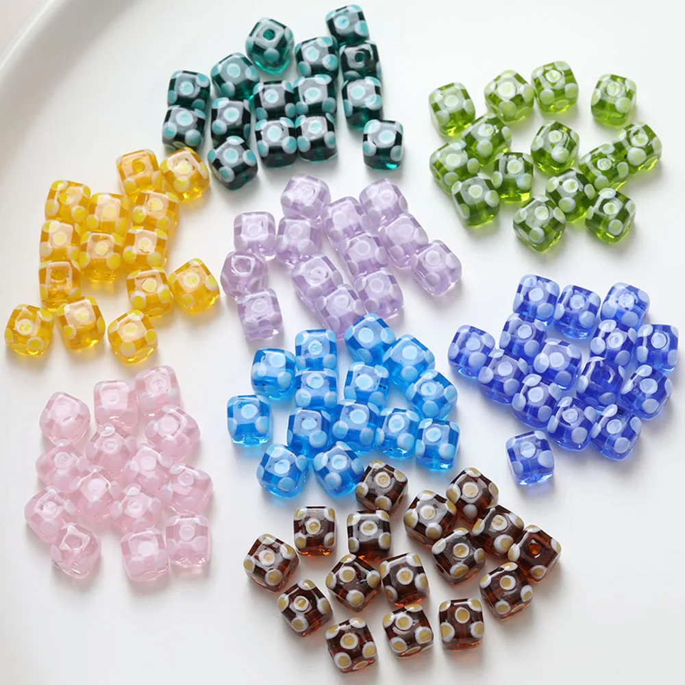 2PCS Handmade Glass Beads 8mm Square polka dot Bead For Necklace Bracelet DIY Making Supplies Accessories