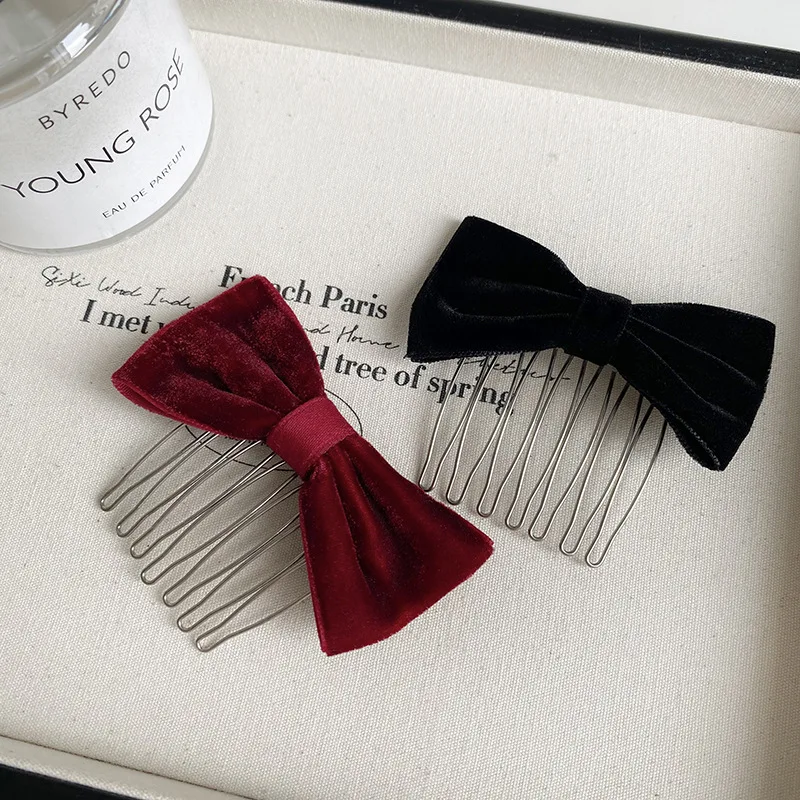 Velvet Bow Hair Comb Korean Style Side Bangs Baby Hair Grips Decorative Hair Pins for Women Elegant Daily Wholesale