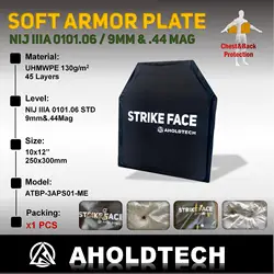 Aholdtech 10X12 ของแท้ ISO NIJ IIIA 3A Ultra Light Soft Hard แผ่นเกราะ Bulletproof สําหรับ Self Defense Security ป้องกัน