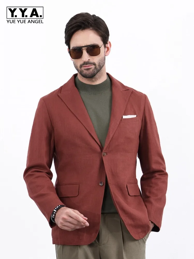 Spring Autumn Male Business Leisure Thin Blazers Turndown Collar Single Breasted Slim Suit Jacket Fashion Mens Breathable Coat