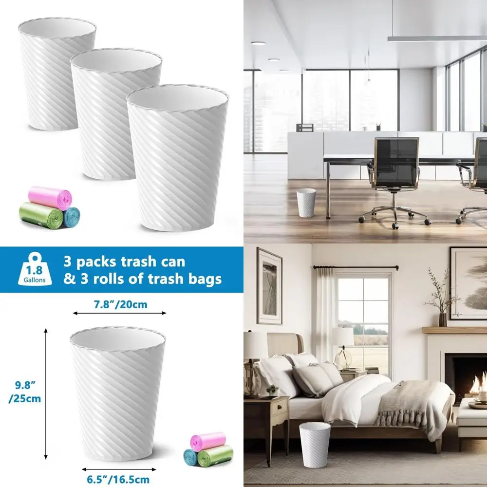 

мусорный бак для ванной комнаты, небольшой мусорный бак на 3 упаковки по 1,8 галлона с мешками для мусора, мусорный бак для ванной комнаты, пластиковый мусорный бак, круглый мусорный бак