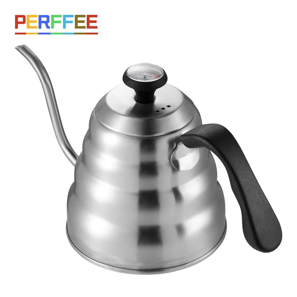 

1L/1.2L Drip Kettle Thermometer Pour Over Coffee Tea Pot Swan Long Neck Stainless Steel Thin Mouth Gooseneck Cloud Drip Kettle