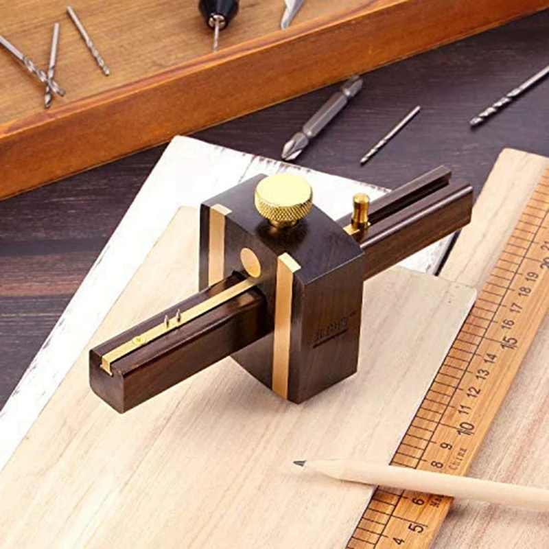 1Set Woodwell Square European-Style Ebony Scribe Function Screw Type Woodworking Strangler Woodworking Marking Gauge