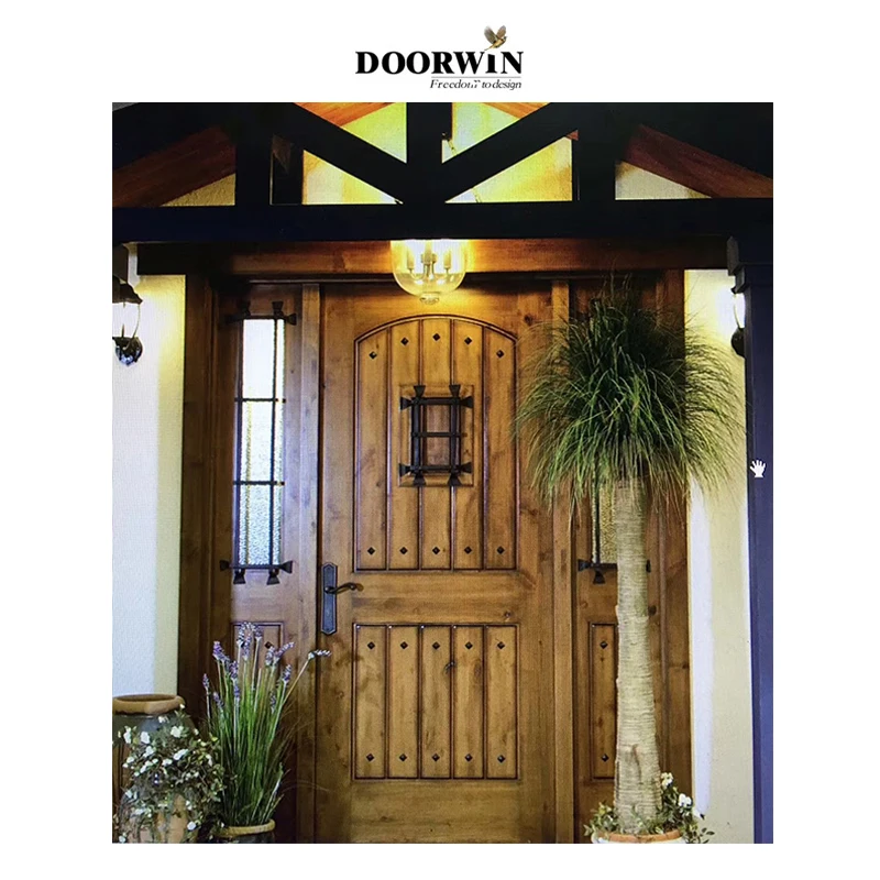 Puerta de entrada de madera maciza personalizada, gran oferta de Texas, Doorwin, último diseño personalizado, puerta frontal con marco de madera de doble esmalte con Sidelig