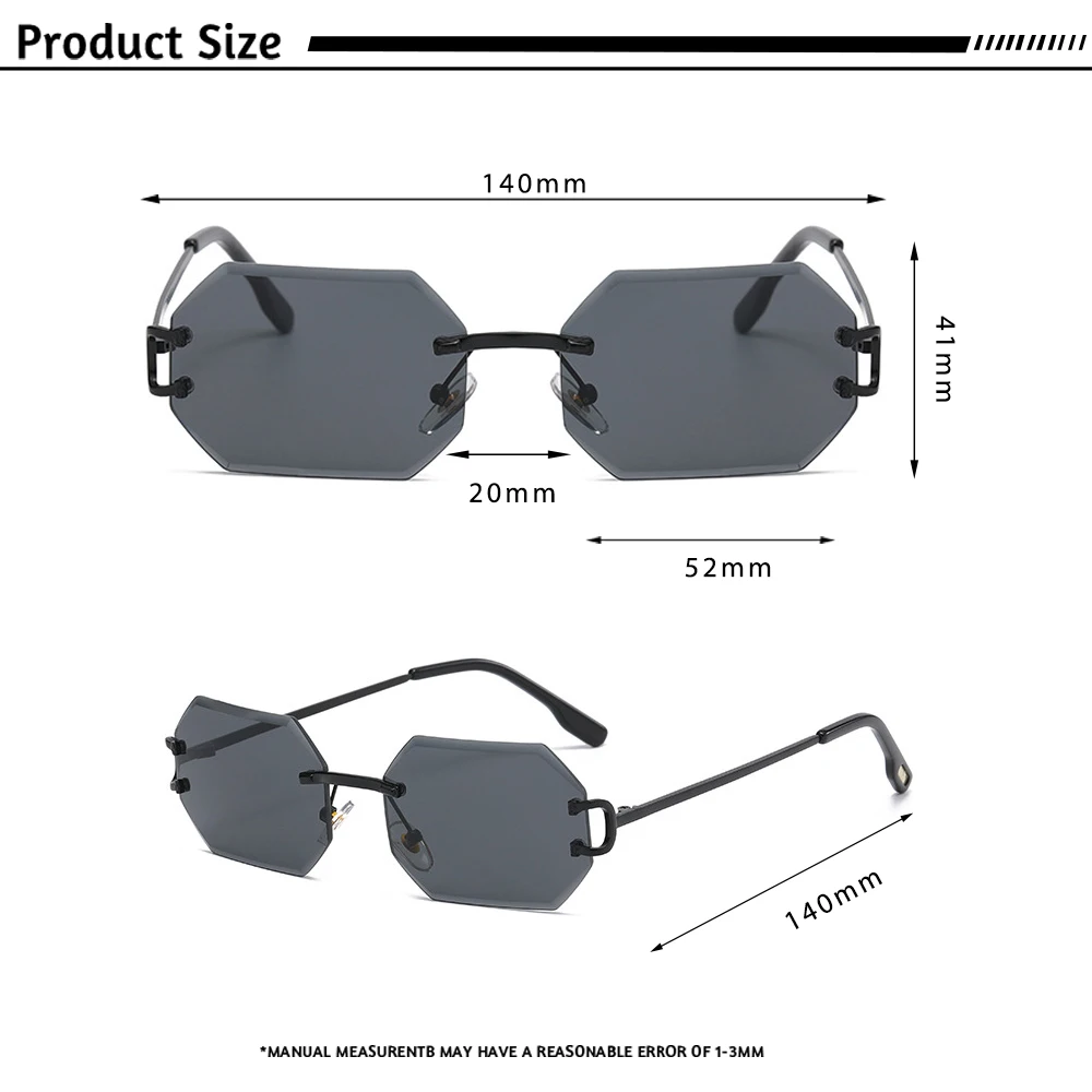 CATERSIDE Rimless Polygon Men\'s Sunglasses Octagonal Vintage Shades Gradient Traveling UV400 Women Sun Glasses Party Business