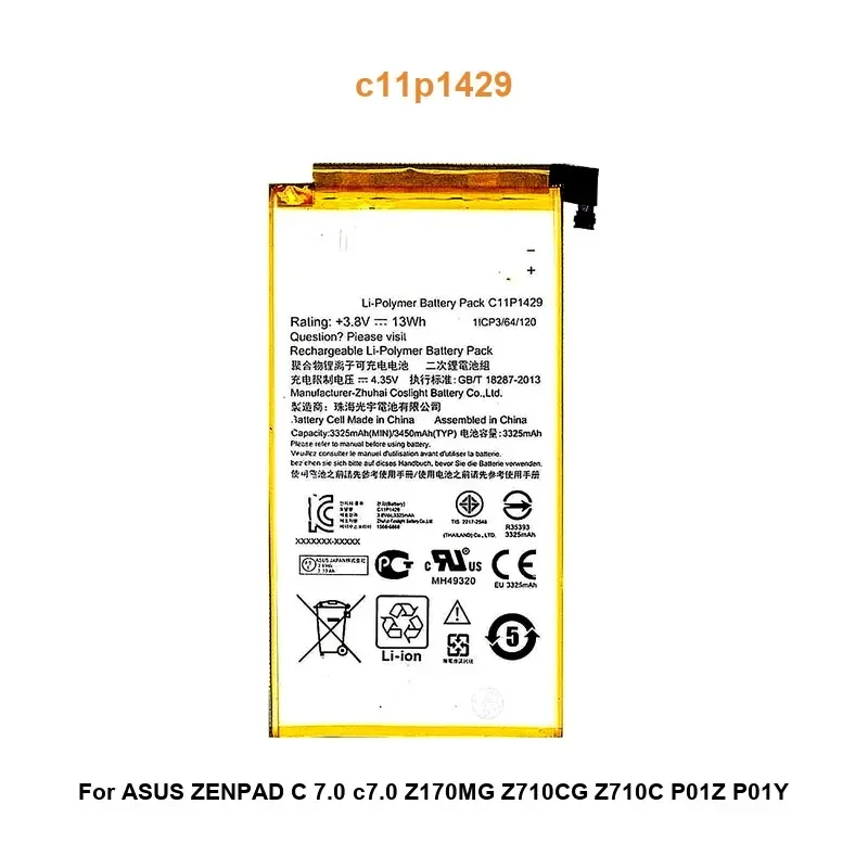 

Аккумулятор для планшета ASUS ZENPAD C 7,0 c7.0 Z170MG Z710CG Z710C P01Z P01Y c11p1429 3450 мАч Реальная емкость