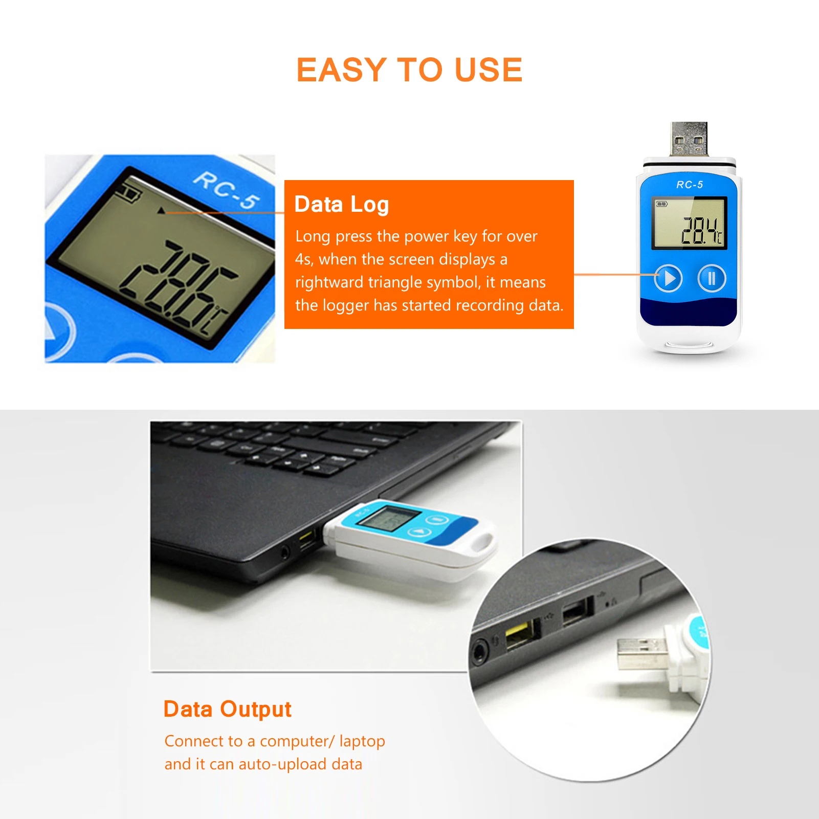 Registratore dati di temperatura ad alta precisione con display LCD USB 32000 punti Registratore dati industriale impermeabile IP67