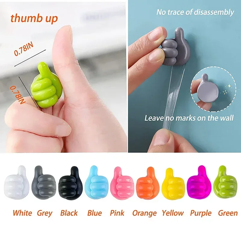 5/10Pcs Silicone Thumb Wall Hooks Self-Adhesive Thumb Cable Organizer Clips Key Hook Multi-Function Wall Hangers Storage Hooks