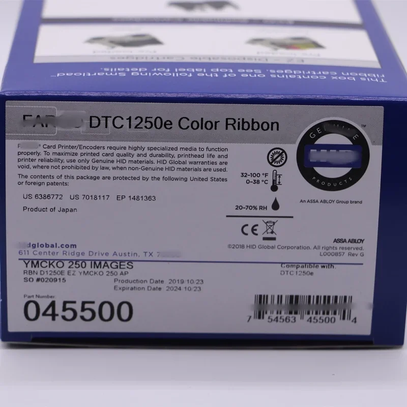 Fargo 045500 YMCKO Color Ribbon 250 prints Compatible with DTC1250e