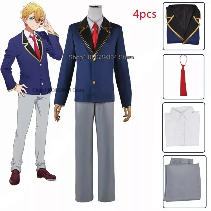 Anime Oshi No Ko Aqua Cosplay Costume Wig Hoshino Akuamarin Jacket Pants Blue Uniform Event Anime Party Boy Men Outfit Suit