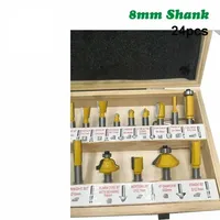 24PCS 8mm Shank DIY Woodworking Router Bits Set Milling Cutter for Wood Flush Straight Chamfer Trimming Engraving Tool