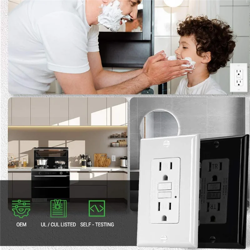 ABRU-GFCI Outlet 15 Amp, Self-Test GFI Electrical Outlet, Tamper Resistant GFCI Receptacle With Wall Plate