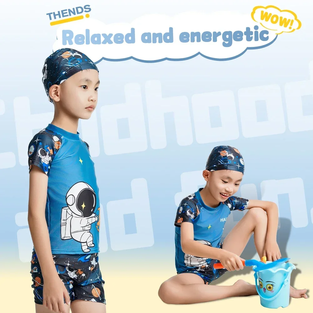 2024 New Cartoon Children\'s Swimwear Breathable Cartoon Boys Toddler Baby Split Design Suitable Swimsuit Beachwear with Hat