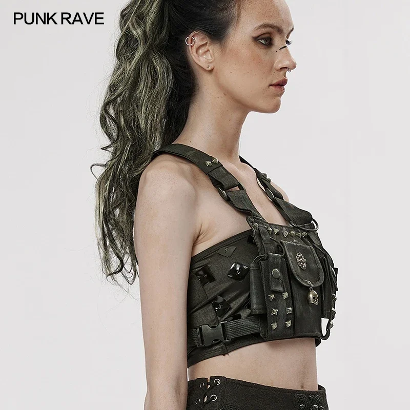 PUNK RAVE Women\'s The Post-apocalyptic Style Strap Bag Hard Nylon Fabric Steampunk Personality Black Small Waist  Accessory