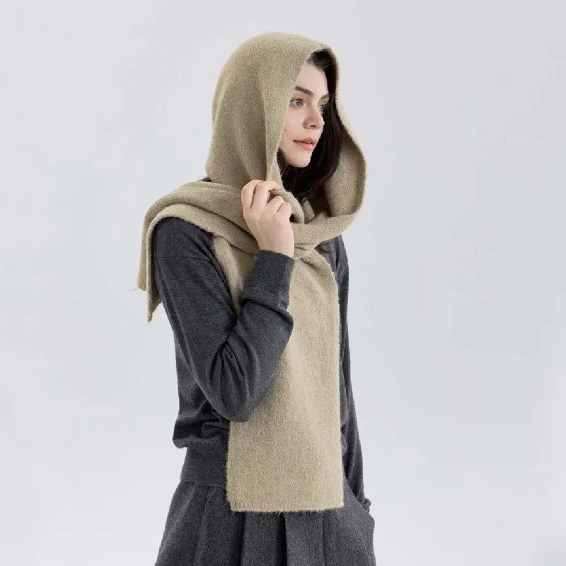 New High Quality Solid Hooded Scarf Ladies Neck Warm Muffler Winter Women Stylish Soft Wool Blend Feel Shawl Female Knitted Wrap