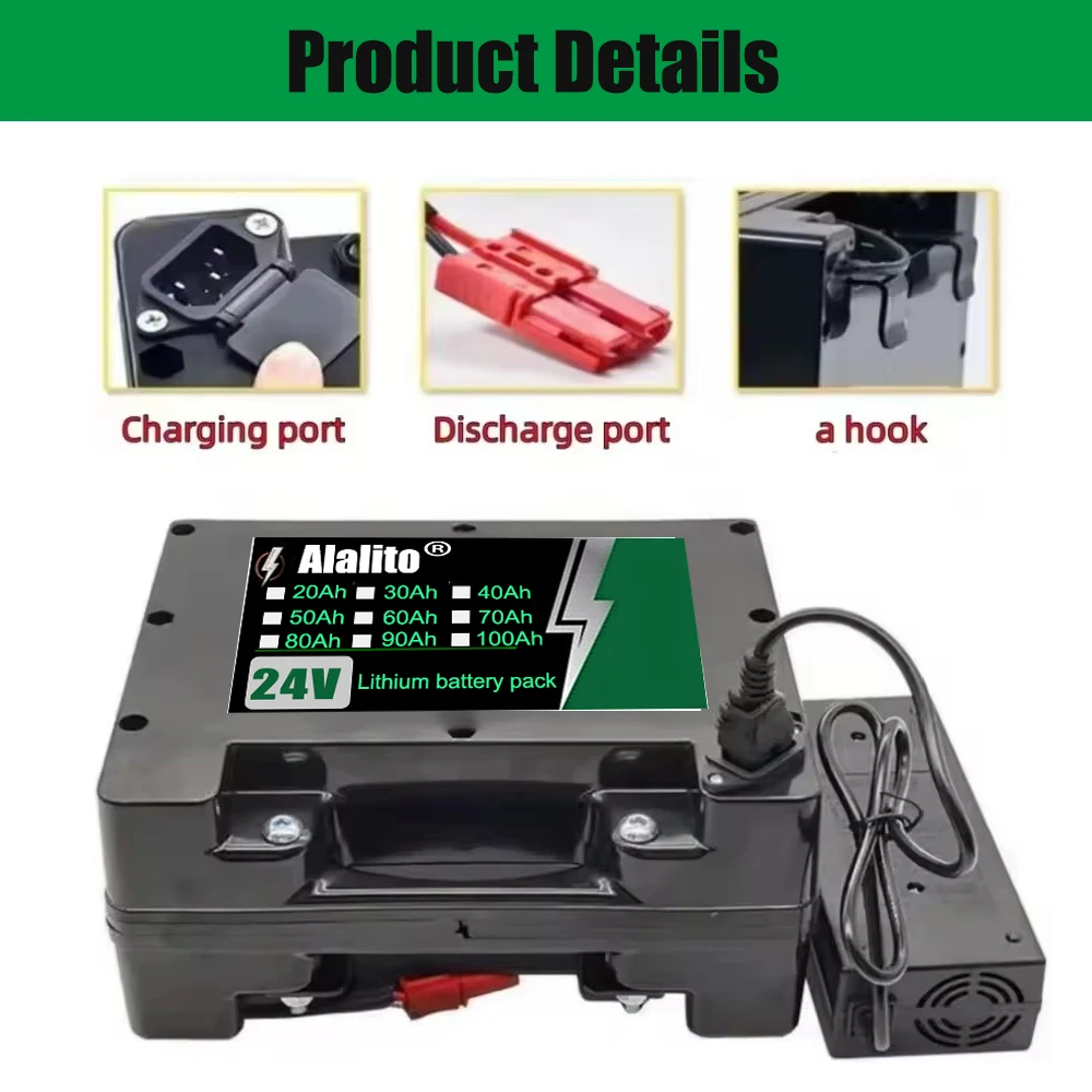 전동 휠체어용 24V 특수 배터리 20Ah-100Ah 29.4V 2A 충전기가 포함된 고용량 18650 리튬 이온 배터리 팩