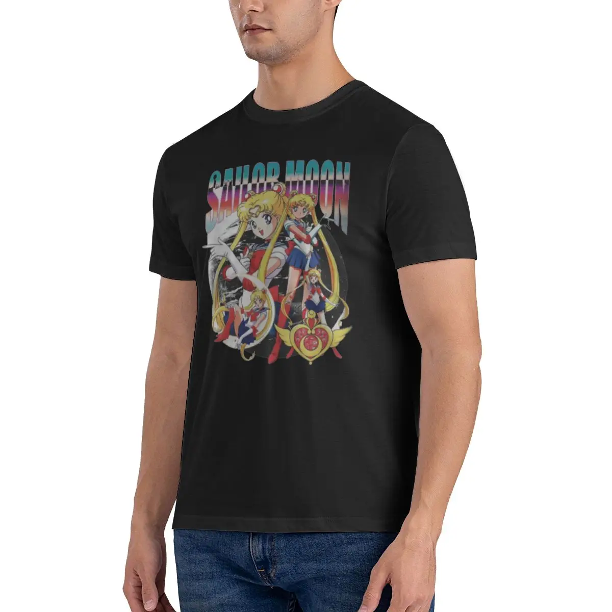 Sailor-Moon masculino estampa camiseta de algodão, roupas de luxo, streetwear, alta qualidade, verão, S-6XL