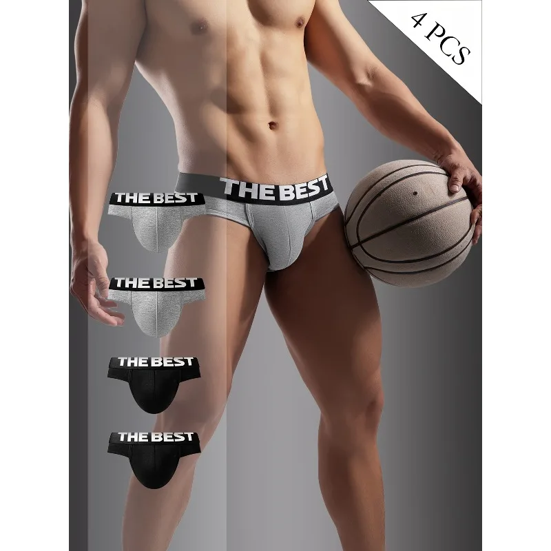 4pcs/set Men's Triangular Underwear with Excellent Sweat Absorption Breathability Large SizeTrendy Sports Men's Triangular Pants