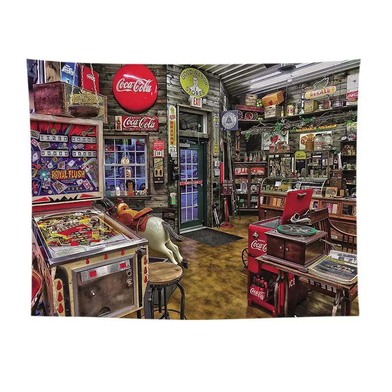 VIKAMA Japanese Izakaya Street View Tapestry, High Definition Wear-Resistant Fabric Wall Hanging for Urban Living Room