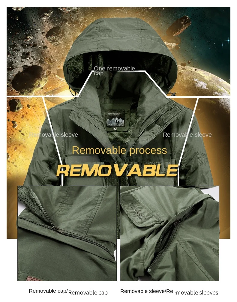 2024 Herbst Kapuze Wind jacke Herren Qualität wasserdicht atmungsaktiv abnehmbare Ärmel Mantel Outdoor Sport atmungsaktive Arbeits jacke