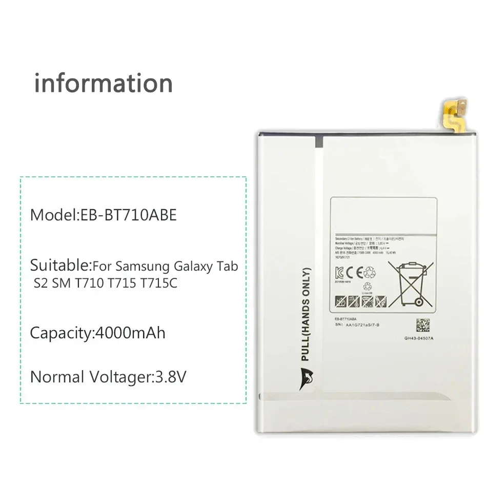 EB-BT710ABA EB-BT710ABE Replacement Tablet Battery For Samsung Galaxy Tab S2 8.0 SM-T710 T713 T715/C/Y T719C T713N 4000mAh