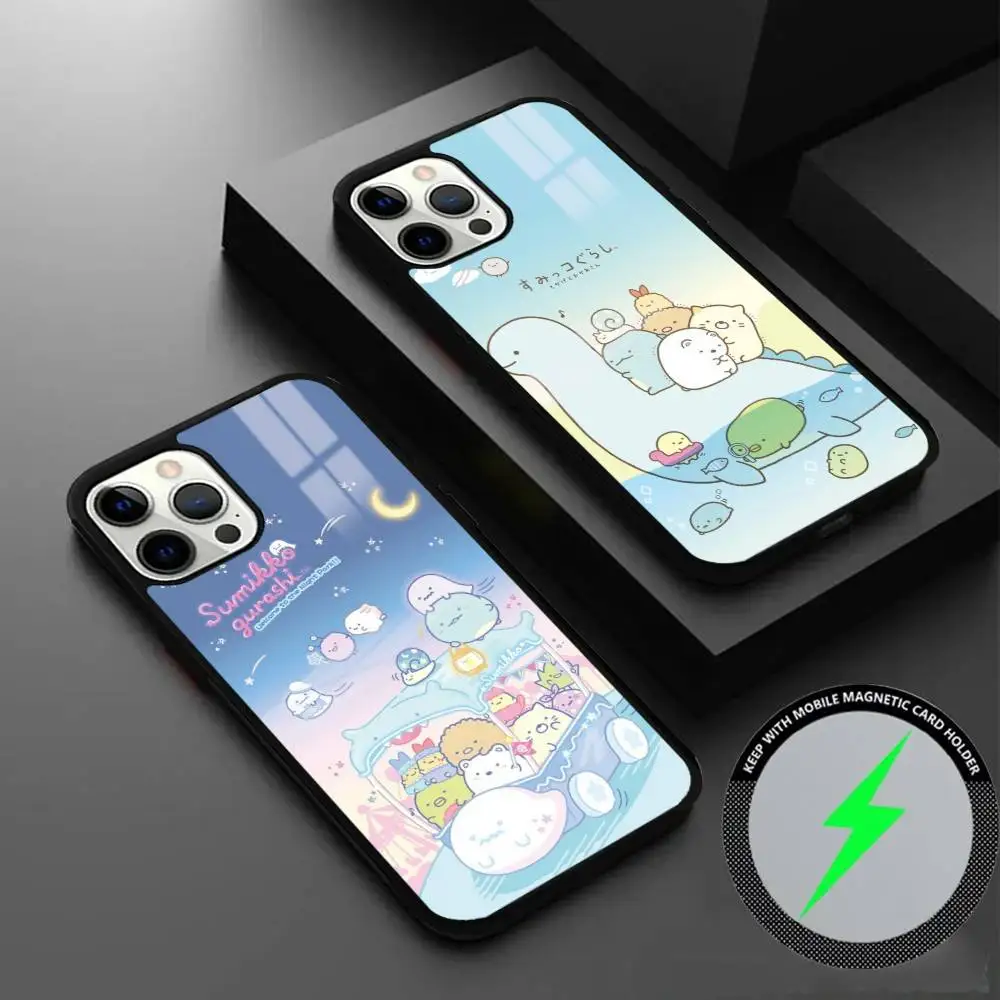 

Cute S-Sumikko G-Gurashi Phone Case For IPhone 16 15 14 13 12 11 Pro Max Plus Mini Magsafe Mirror Wireless Magnetic Cover