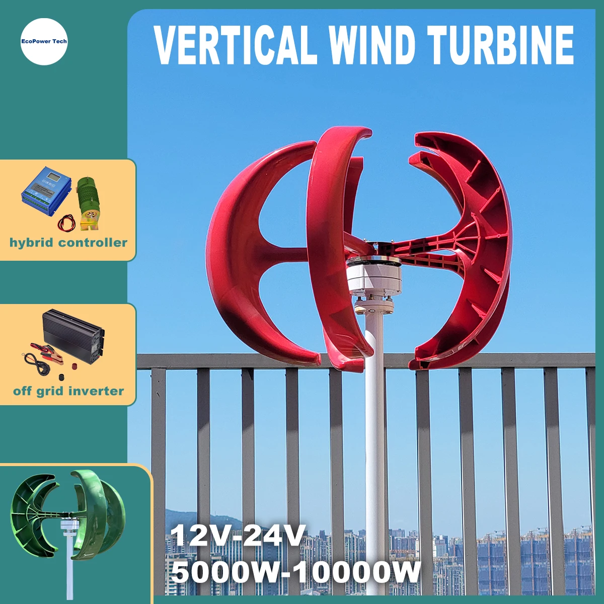 5kW Vertical Axis Wind Turbine Generator AC Output 12V 24V Alternative Energy Generator for Household with Controller Inverter