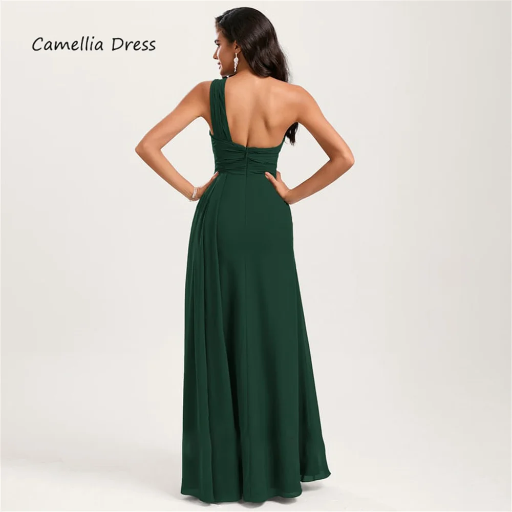 A linha do vestido de casamento com Ruffle, um ombro, até o chão, Chiffon Guest Vestidos, Bridesmaid Party Dresses, Novo