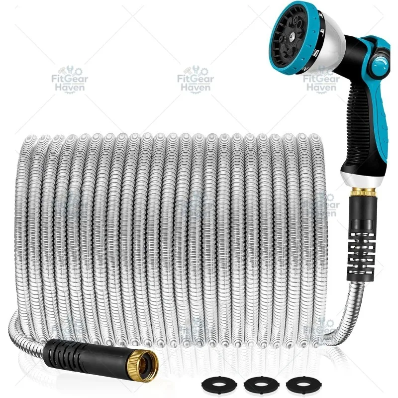 Household Stainless Steel Garden Hose with High-Pressure Water Gun, Garden Irrigation Tool Set
