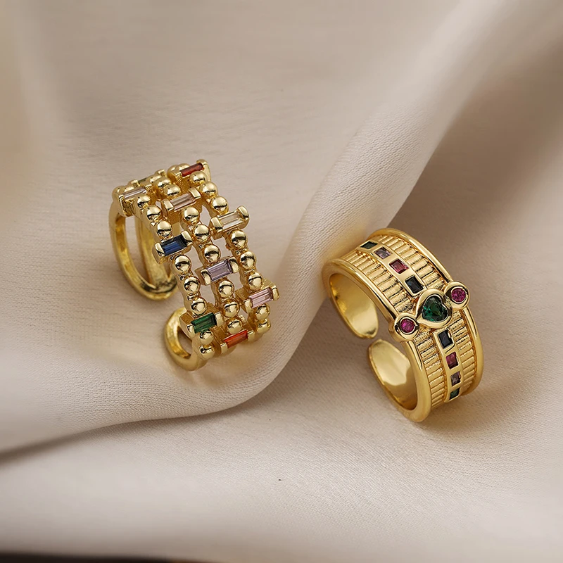 GANPUP Funkelnde Bunte Zirkon Geometrische Fingerringe für Frauen Mode Neuer Trend Verstellbarer Ring Schmuck Geschenk Party Kольцо – Detail 2
