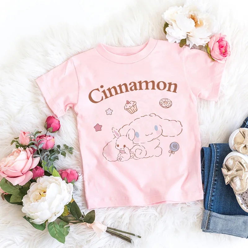 Casual  Anime Cinnamoroll Sanrio T Shirt Children's T-shirt Kawaii Tshirt  Children Clothes Y2k Tee Shirt Kids Girls Boys Top