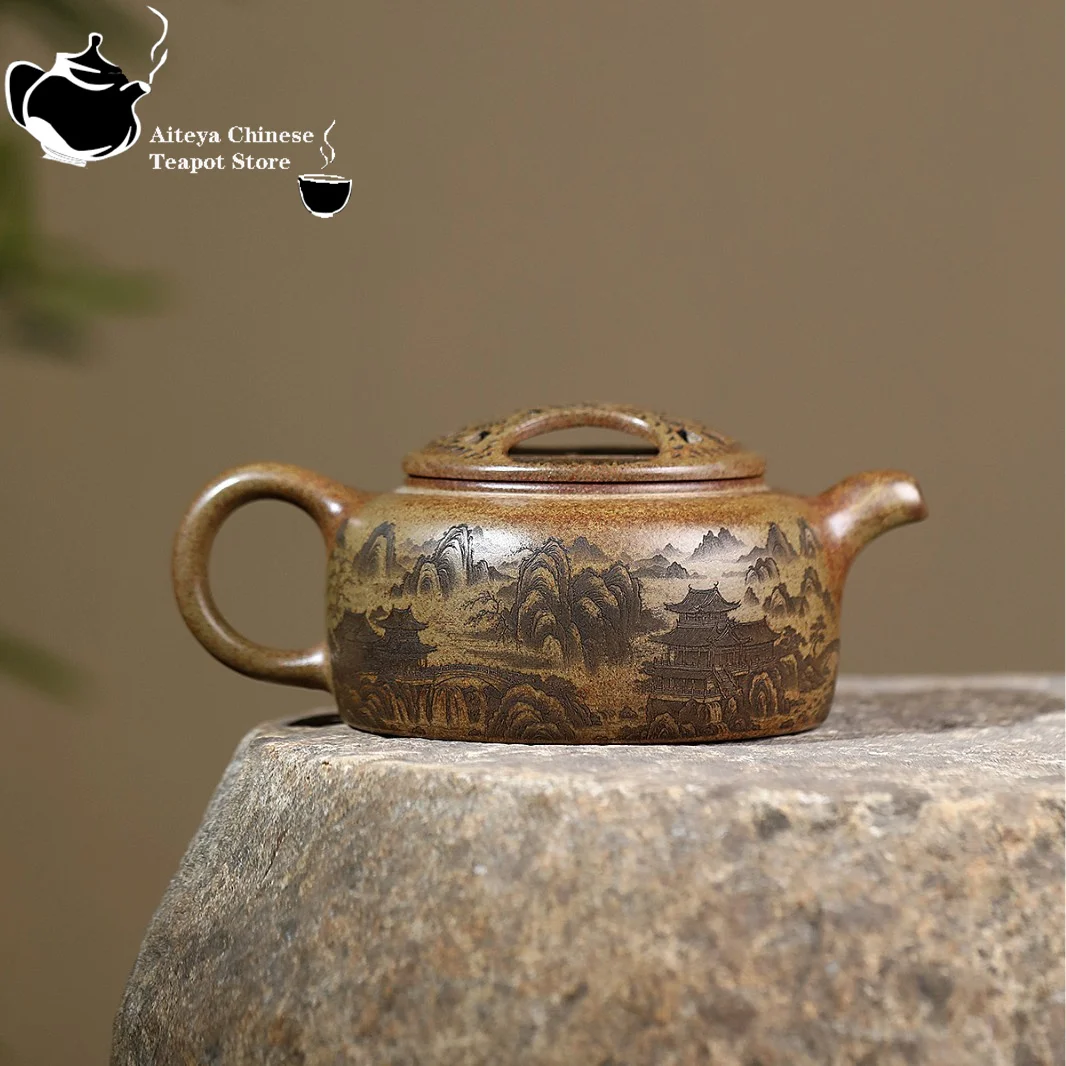 Yixing purple clay teapot, original ore, wood fired agarwood mud, mountain water, cow lid teapot, Kung Fu Chinese tea set