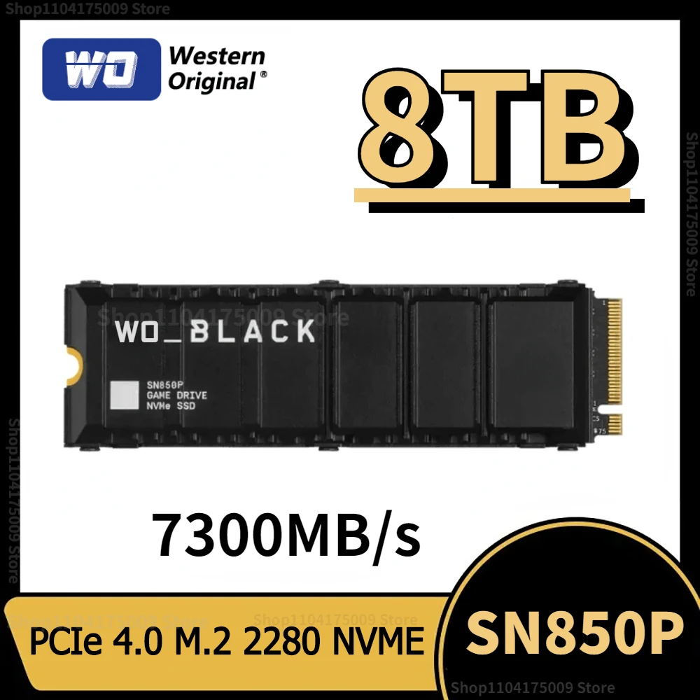 SSD preto original ocidental de SN850P com dissipador, 1TB, 2TB, 4TB, M.2 NVMe, PCIe 4,0, 2280, PS5, Playstation 5, jogos, computador, novo