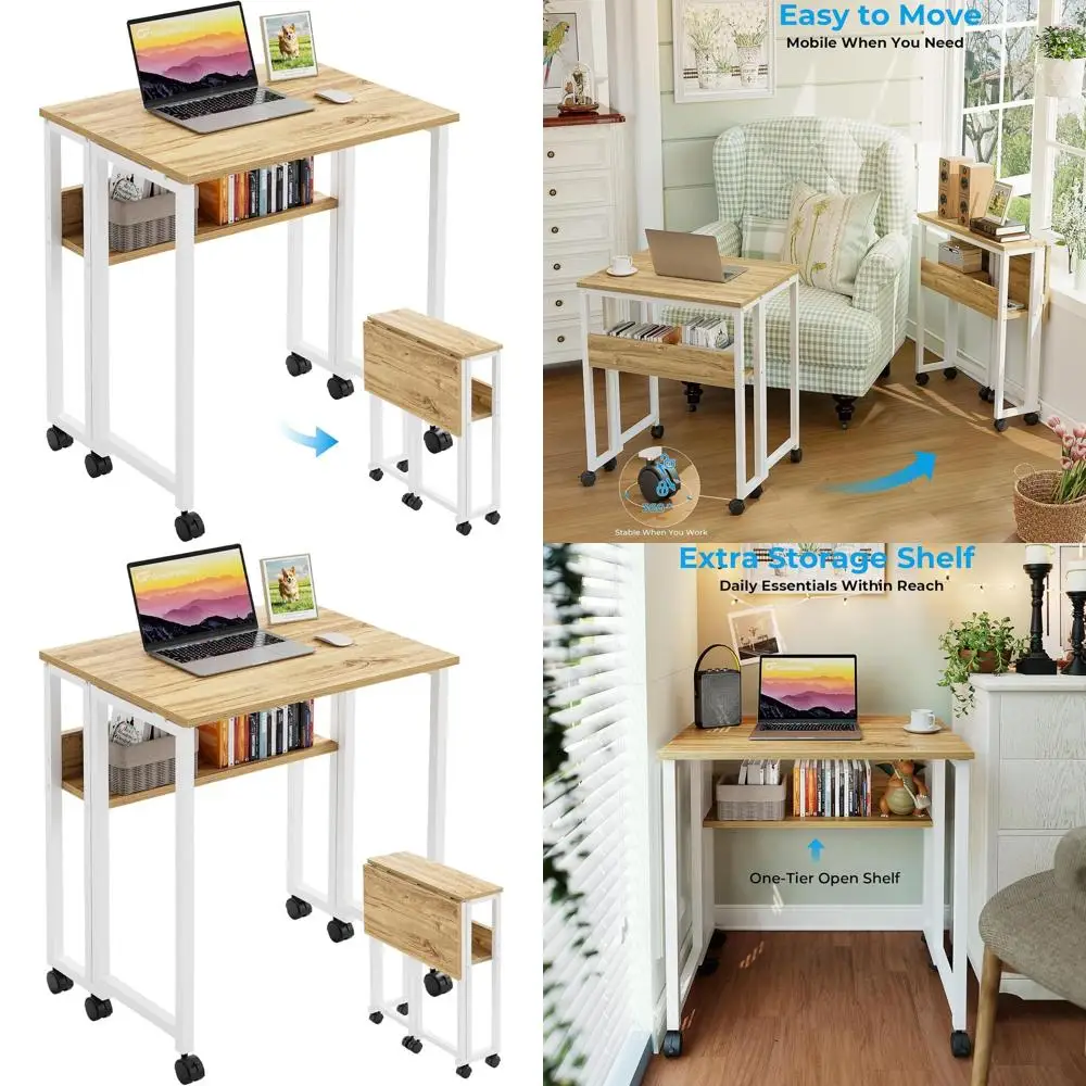 

Компактный складной компьютерный стол с полкой для хранения, 24,8 дюйма, для небольших помещений, простая сборка, отделка под дуб