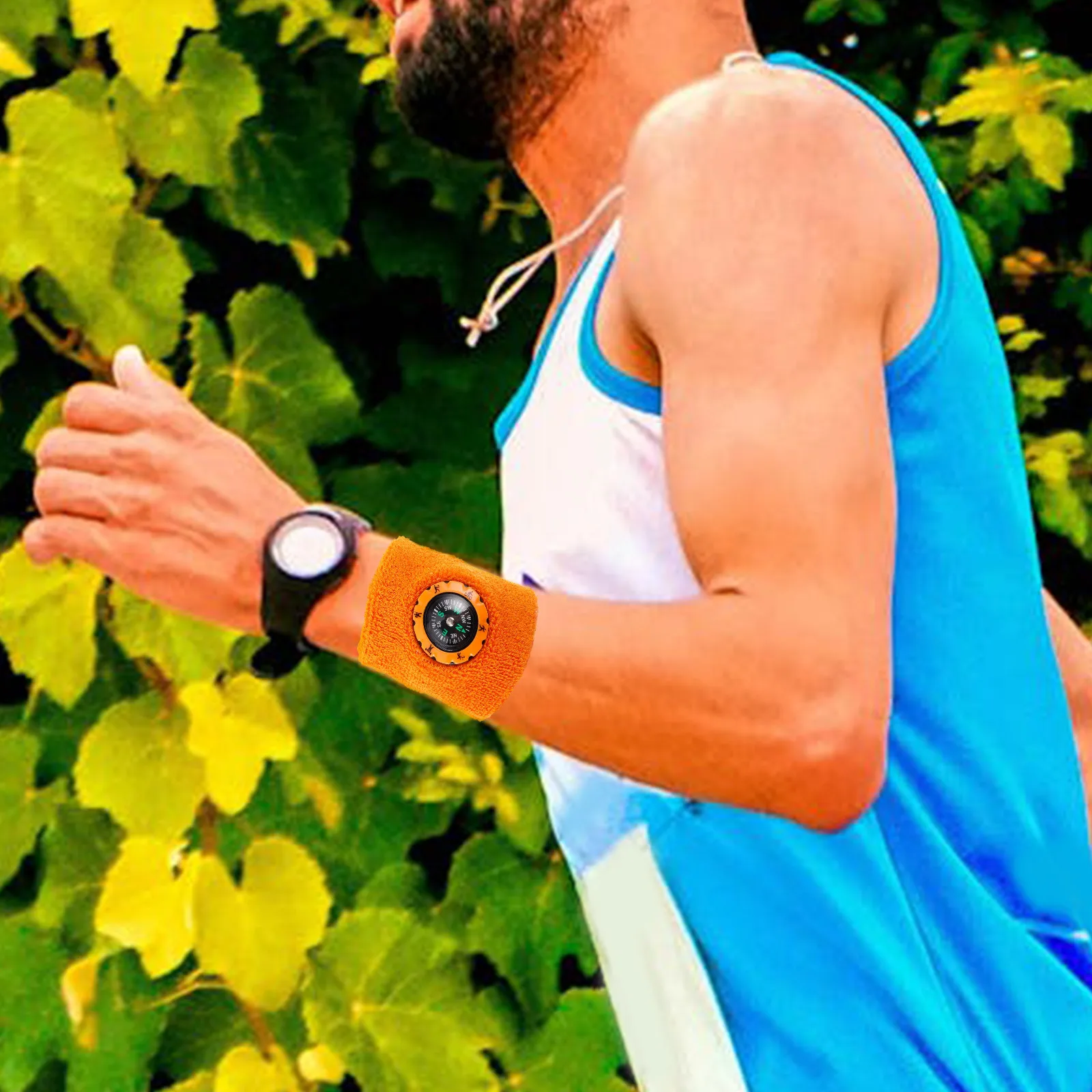 

Outdoor Sweat Absorbing Compass Wristband Soft Breathable Adjustable Hiking Running Sports Sweatband Camping Tennis Football