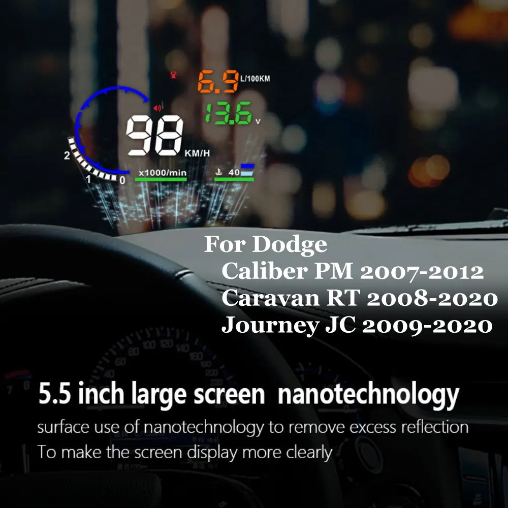 Car HUD Head Up Display LED Windshield Projection For Dodge Caliber PM 2007-2012 Caravan RT 2008-2020 Journey JC 2009-2020